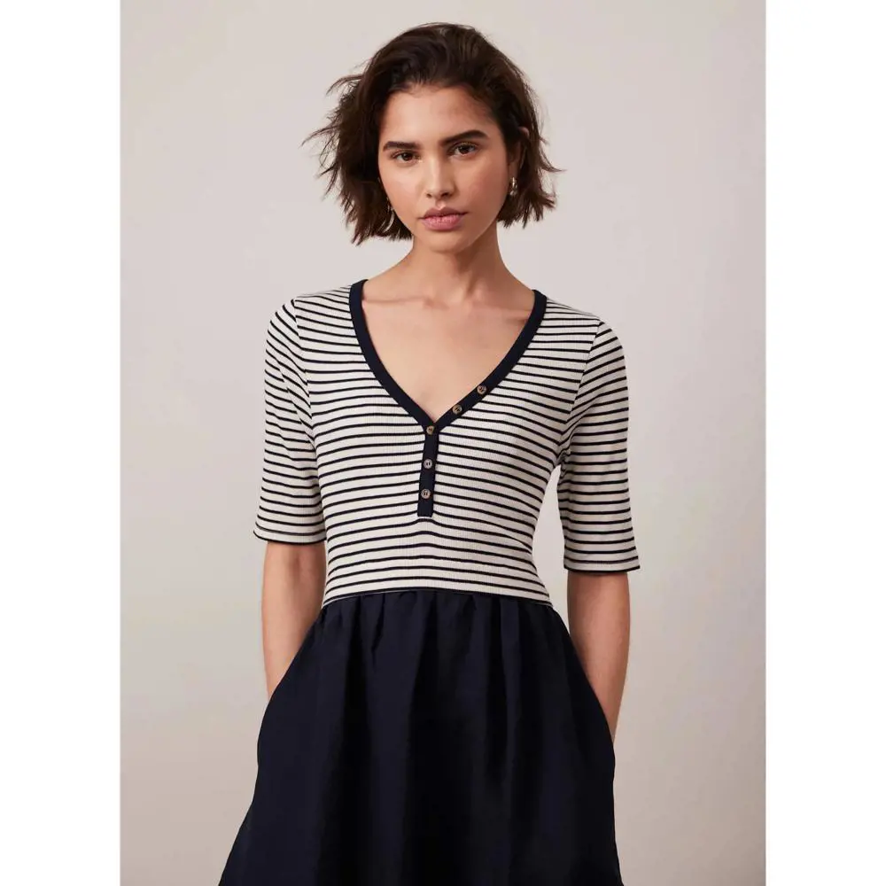 Mint Velvet Navy Striped Woven Mix Midi Dress